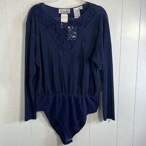 NWT Together Long Sleeve Ribbed Bodysuit Crochet Design Blue Women Size 1X
